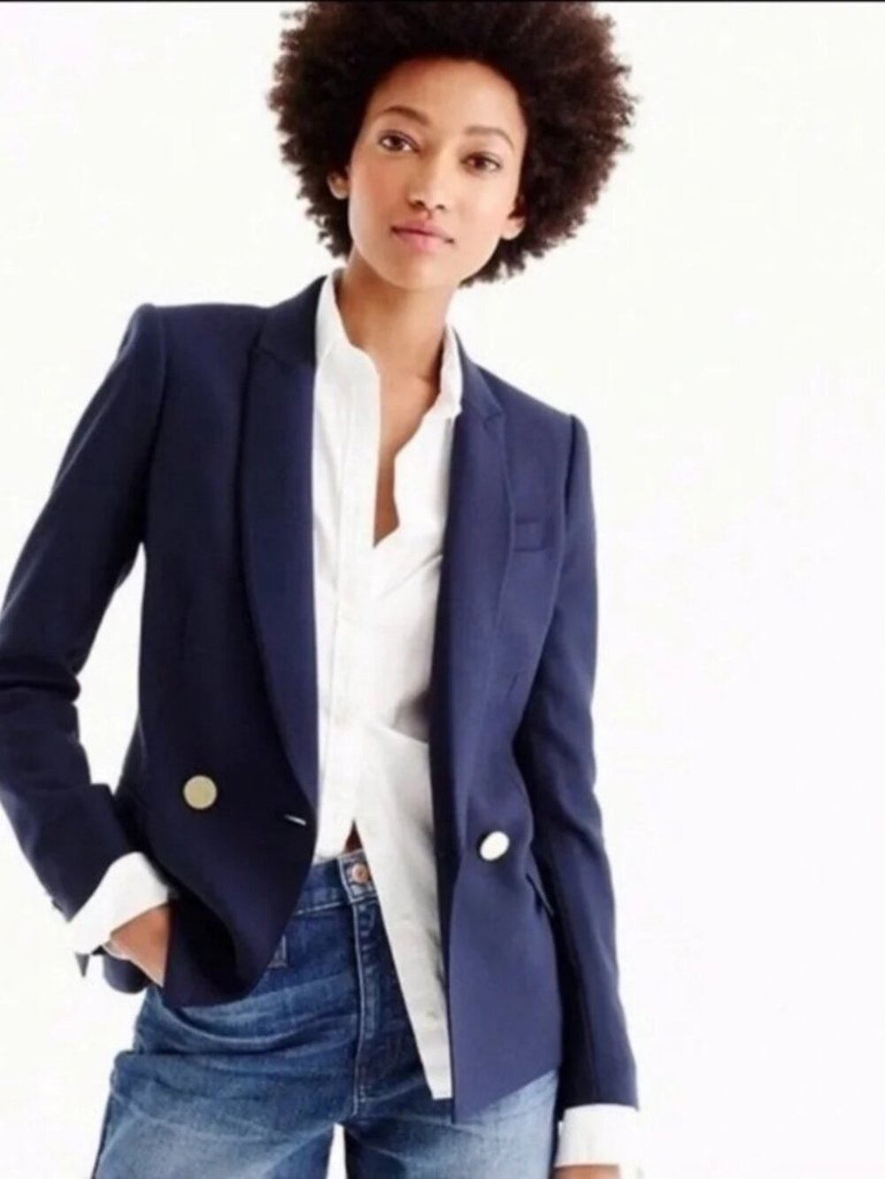 J. Crew Dover Blazer Double Breasted Italian‎ Wool Navy Blue Gold Buttons SZ 10T